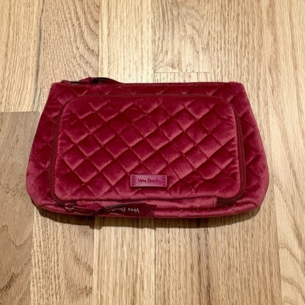 Vera‎ Bradley Velvet Velour Burgundy Wine Quilted Makeup Bag Organizer - Picture 2 of 6